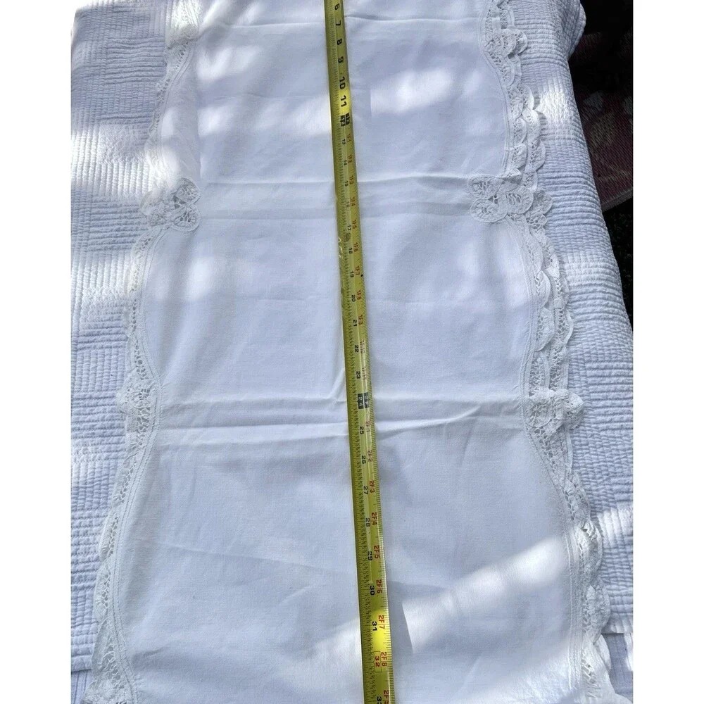 Vintage White Cotton Lace Table Runner 5.5 Feet L Embroidered Cottage Farmhouse